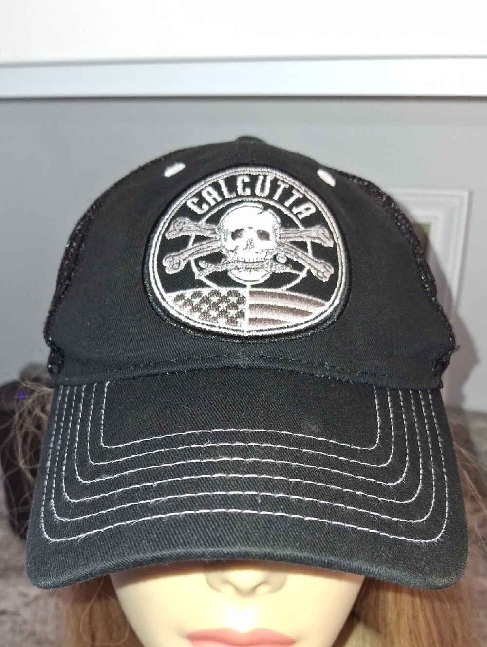 Black Trucker Cap with Skull Patch